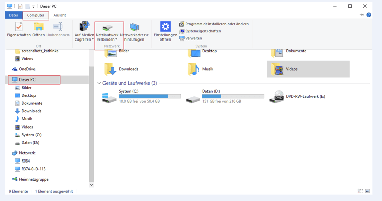 Screenshot aus der MagentaCloud Anwendung: MagentaCloud als Netzlaufwerk verbinden.