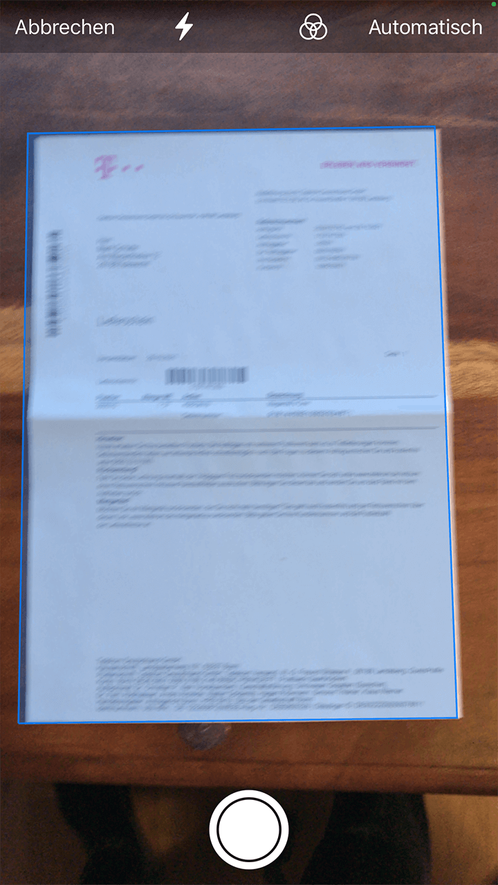 Screenshot aus der MagentaCloud Anwendung: Dokument erfasst und gespeichert. 