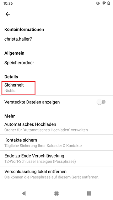 Screenshot aus der MagentaCloud Anwendung: App-Sperre aktiviert.