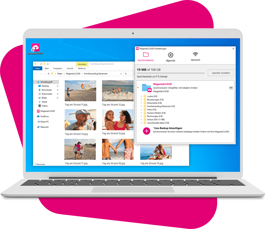 Screenshot aus der MagentaCloud Anwendung: Daten synchronisieren.